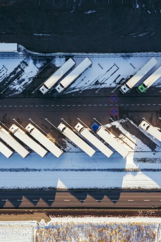 Snowy logistics vehicles