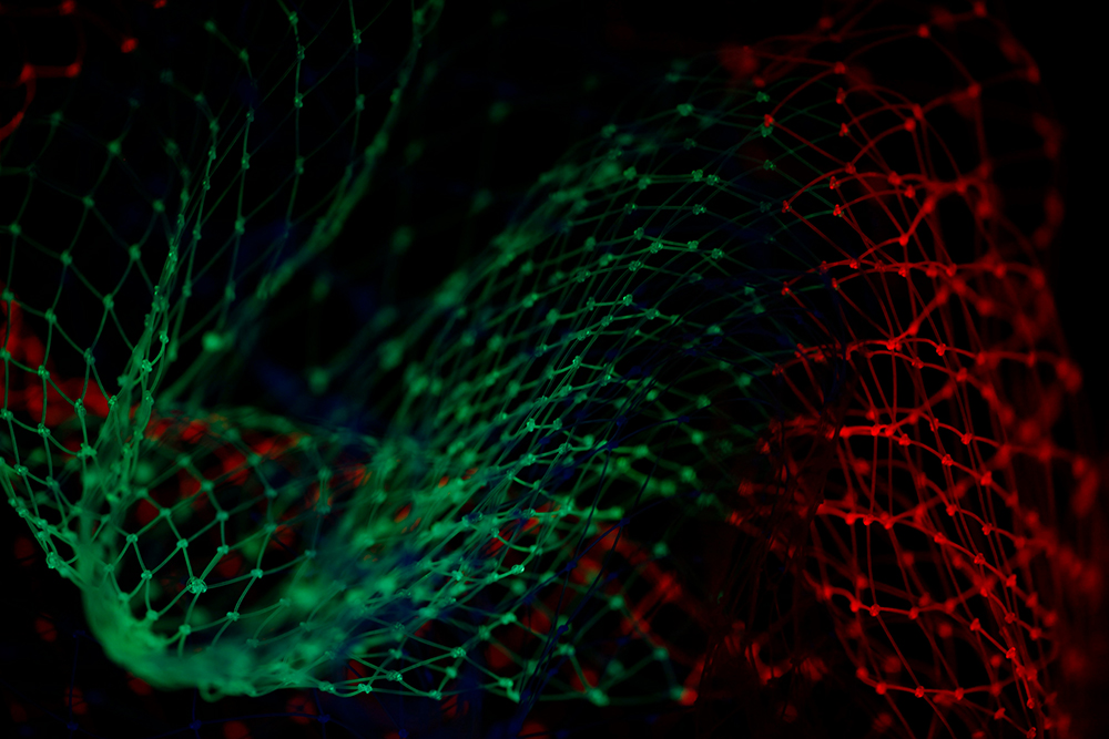 abstract red and green matrix - digital carbon footprint